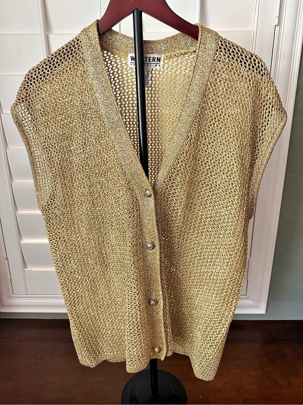 Western Connection Gold Open Knit Button Front Top